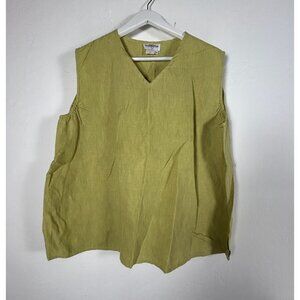 Harper Greer Womens Sleeveless V-Neck Lime Green Linen Top Blouse Size XL Casual